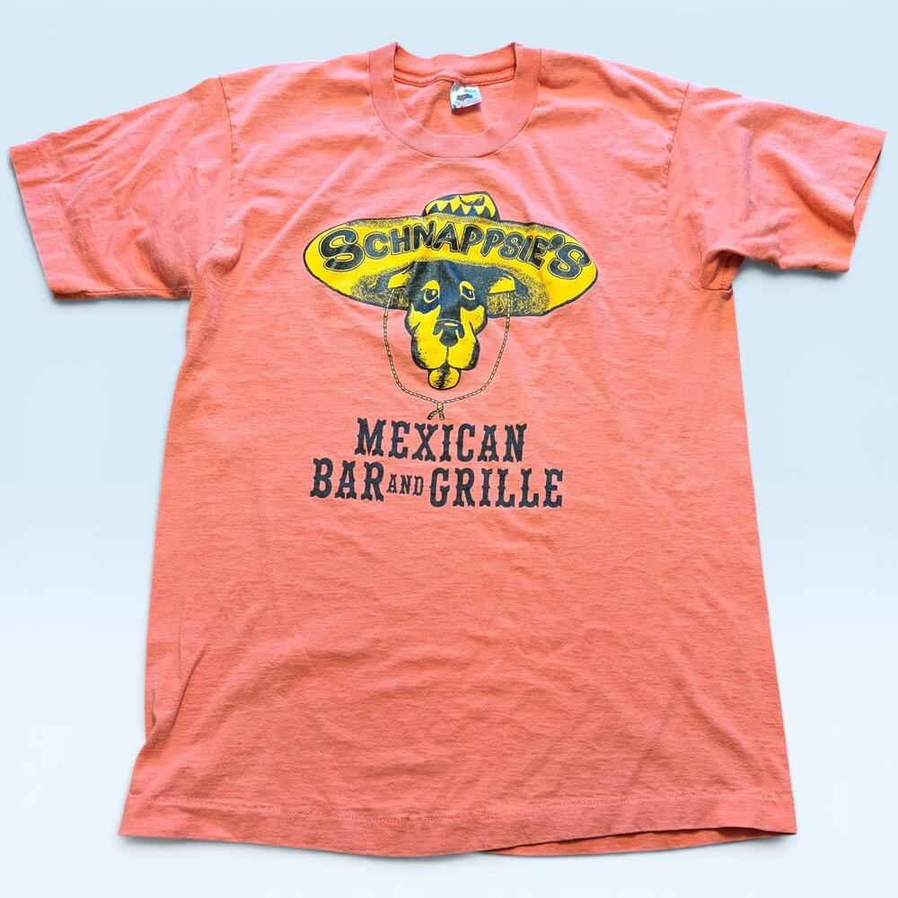 Vintage Schnappse's Mexican Bar Grille Shirt Mens Large Orange FOTL TShirt USA